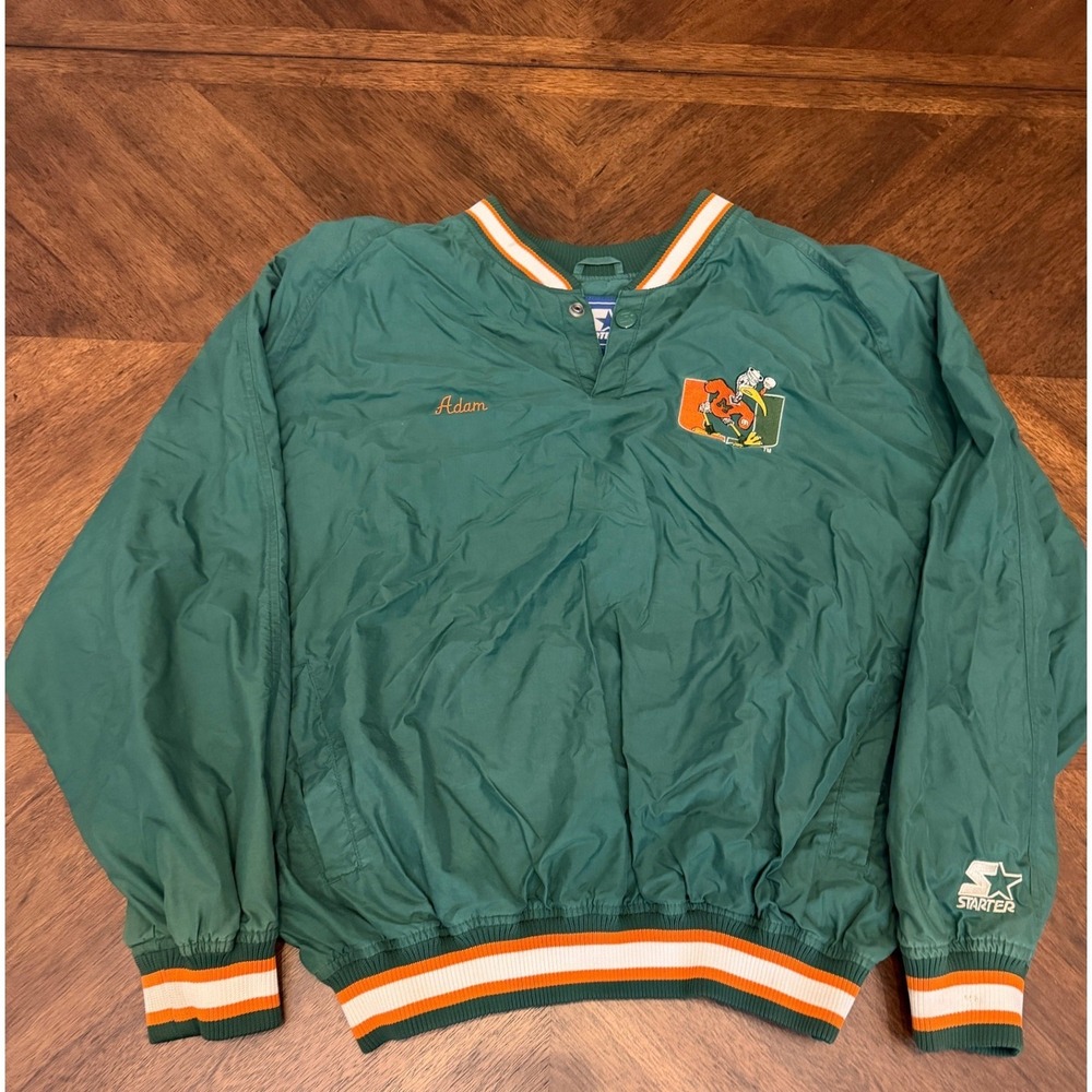 Vintage Starter Miami Hurricanes Windbreaker Pullover Jacket Green Mens‎ Large